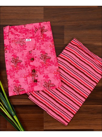 Pink Printed Cotton Kurti Set