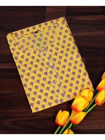 Yellow Coloured Cotton Printed Kurti 