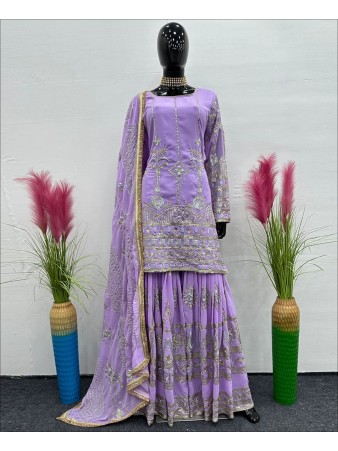 Party Wear Lavender Color Faux Georgette Sharara Suit