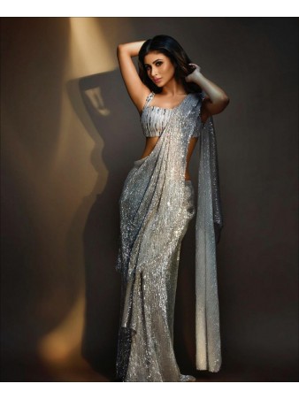 Grey Color Geogette Sequence Work Saree