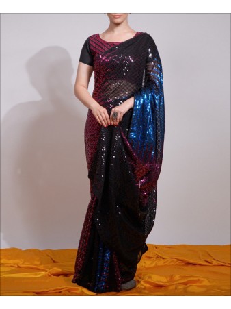 Multi Colored Sequence Work Georgette Saree