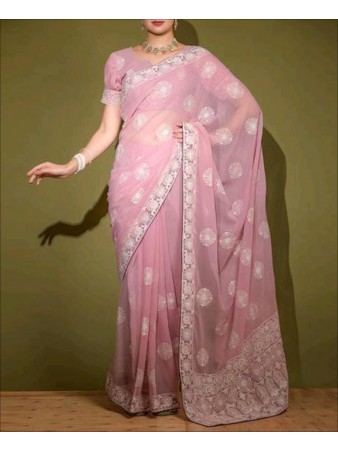 Pink Color Georgette Sequence Work Saree