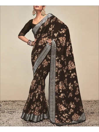 Black Color Georgette Printed saree