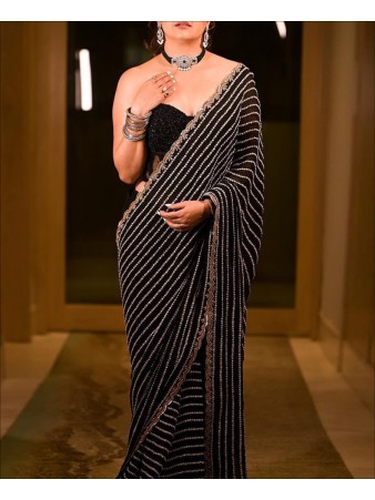 Party Wear Black Color Sequence Work saree