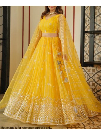 RE - Yellow Coloured Sequence Work Butterfly Net Lehenga Choli