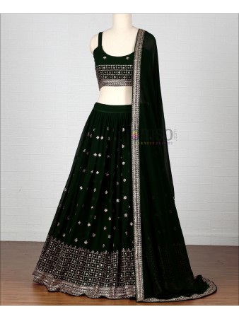 Green Colored Georgette Sequence Embroiodery Work Lehenga Choli