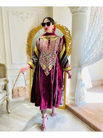 RE - Wine Colored Velvet Designer Salwar Suit