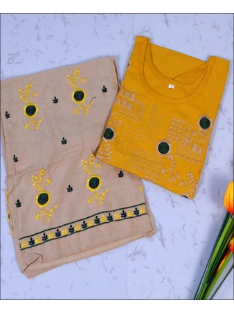 Yellow Rayon embroidery work Kurti Set