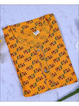 Yellow Coloured Cotton Block Print Kurti 