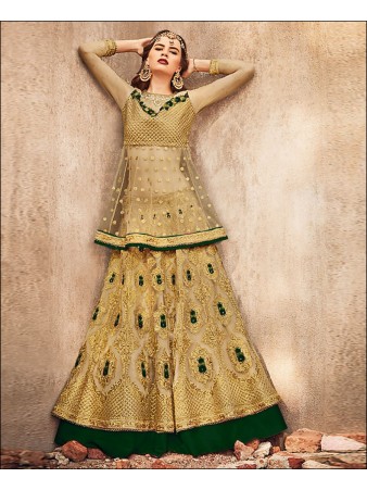 RF - Golden Green Colour Lehenga Cum Gharara Dress