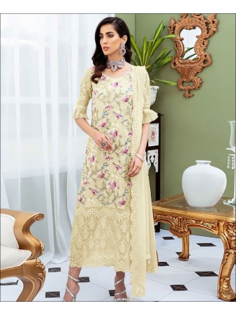 RF - Yellow faux Georgette Straight cut Semi-Stitched Suit