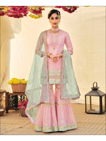 RF - Baby Pink Faux Georgette Embroided Sharara suit