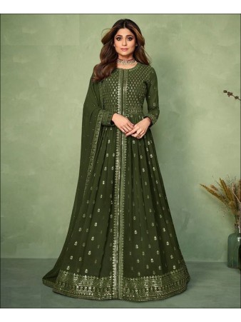 RF - Green Georgette Front and Back Embroidery Work Anarkali Suit
