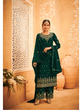 RF - Green Georgette Embroidered Semi Stitched Palazzo Suit