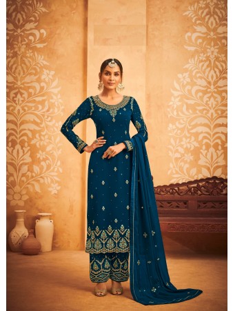 RF - Blue Georgette Embroidered Semi Stitched Palazzo Suit