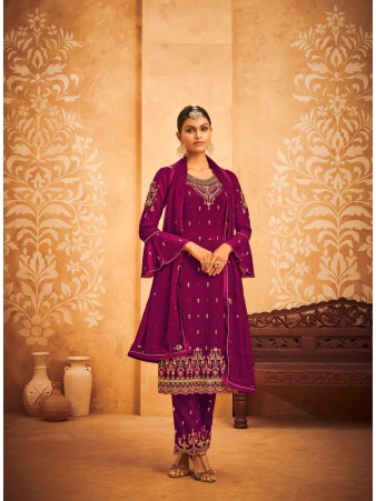 RF - Purple Georgette Embroidered Semi Stitched Palazzo Suit
