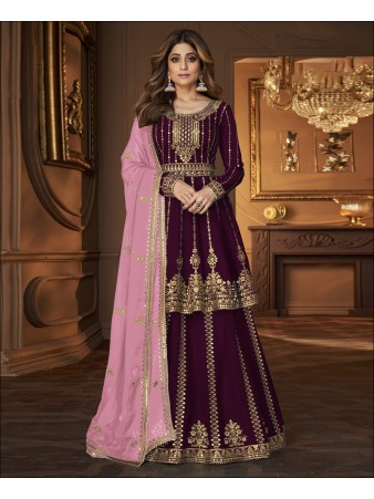 RF - Purple Georgette Embroidered Semi Stitched Ghaghra Suit