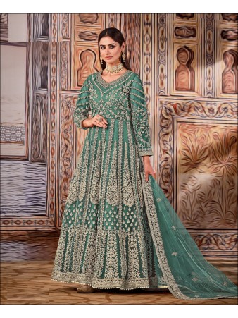 RF - Sea Green Butterfly Net with Embroidery Codding Work Anarkali Suit