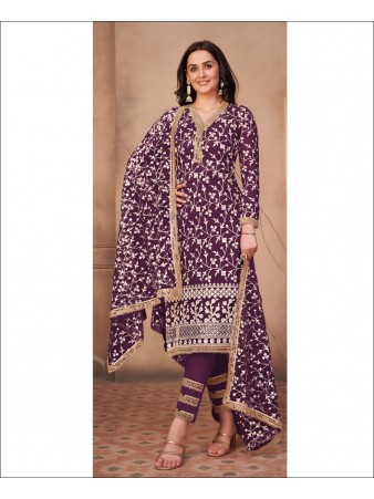RF - Purple Butterfly Net Straight Salwar Suit