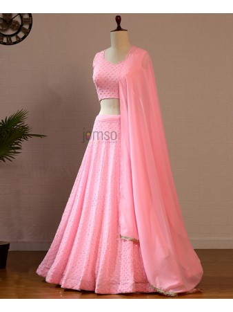 Baby Pink Colored Georgette Party Wear Lehenga Choli