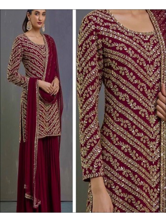 RE - Maroon Colored Faux Georgette Semi-Stiched Salwar Suit