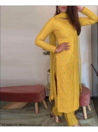 RE - Yellow Colored Semi-Stitched Salwar Suit